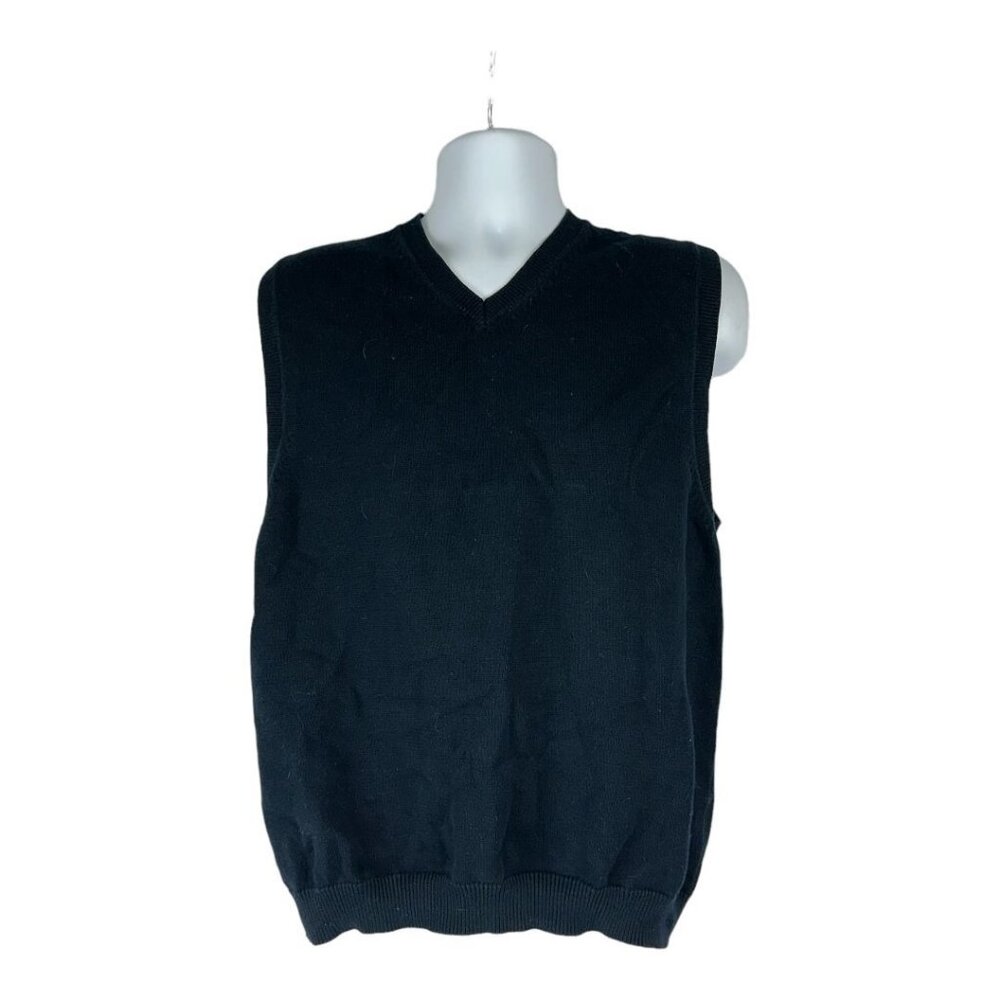 Eddie Bauer Black Cotton Mens V-Neck Sweater Vest Size Medium